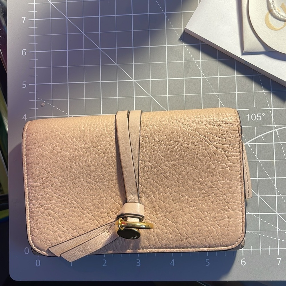 Chloe Blush Nude Compact Tri-Fold Gold Tone Hardware Pebble Leather Wallet. MA